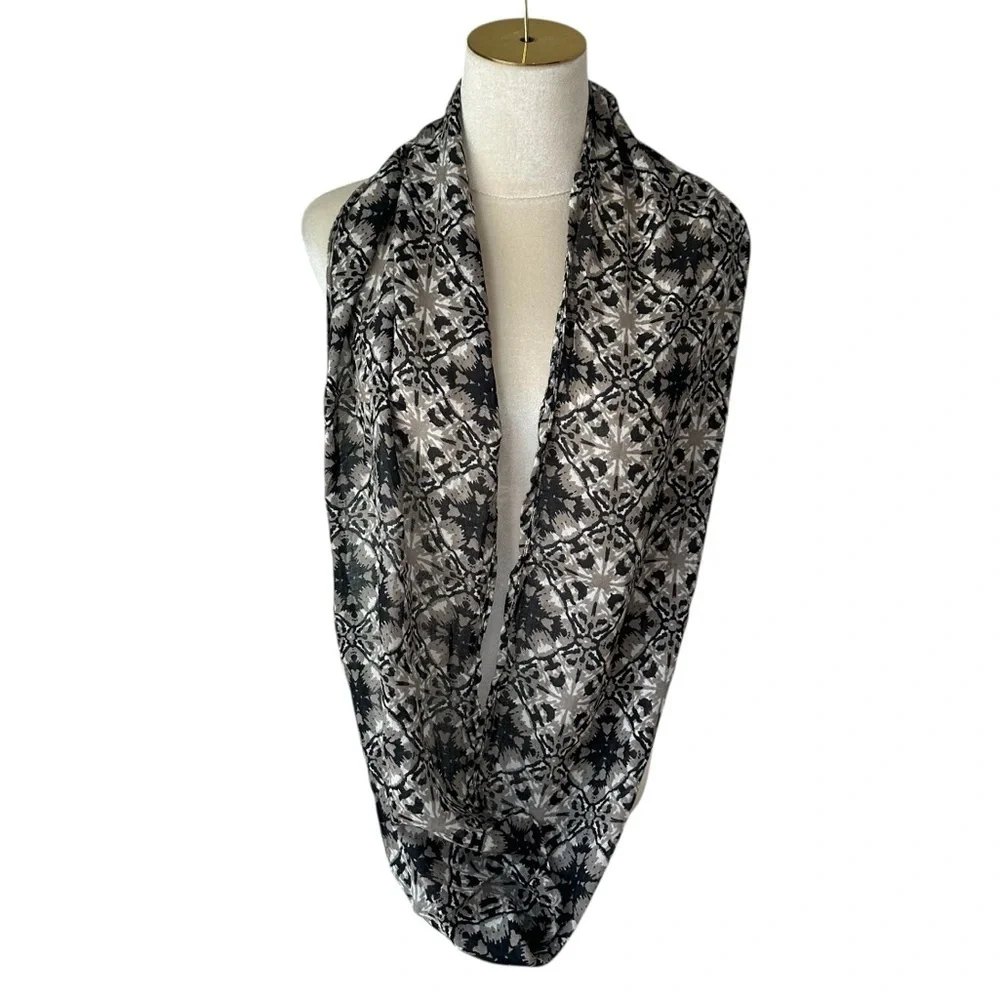 J. Jill Black, Tan, Cream Patterned Viscose Infinity Loop Scarf